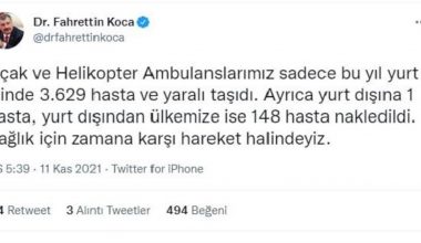 Son dakika haberleri: Bakan Koca’dan ‘hava ambulans filosu’ paylaşımı