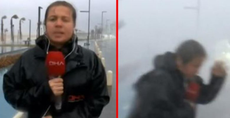 Antalya’daki fırtınayı kıymetlendiren muhabir, canlı yayında sıkıntı anlar yaşadı
