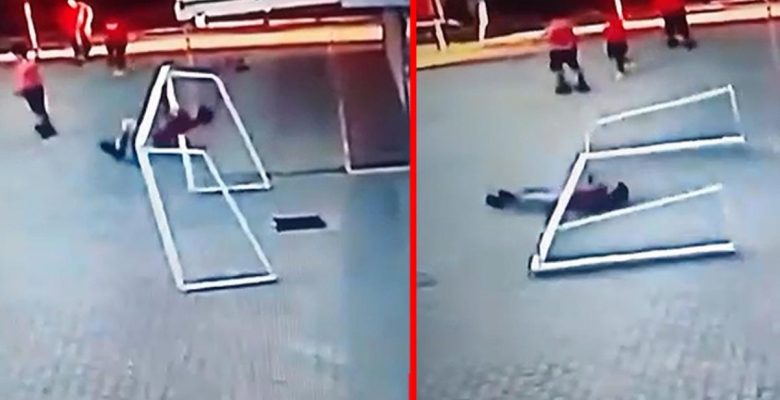Okul bahçesinde maç yaparken kalenin devrilmesi sonucu demir direğin altında kaldı